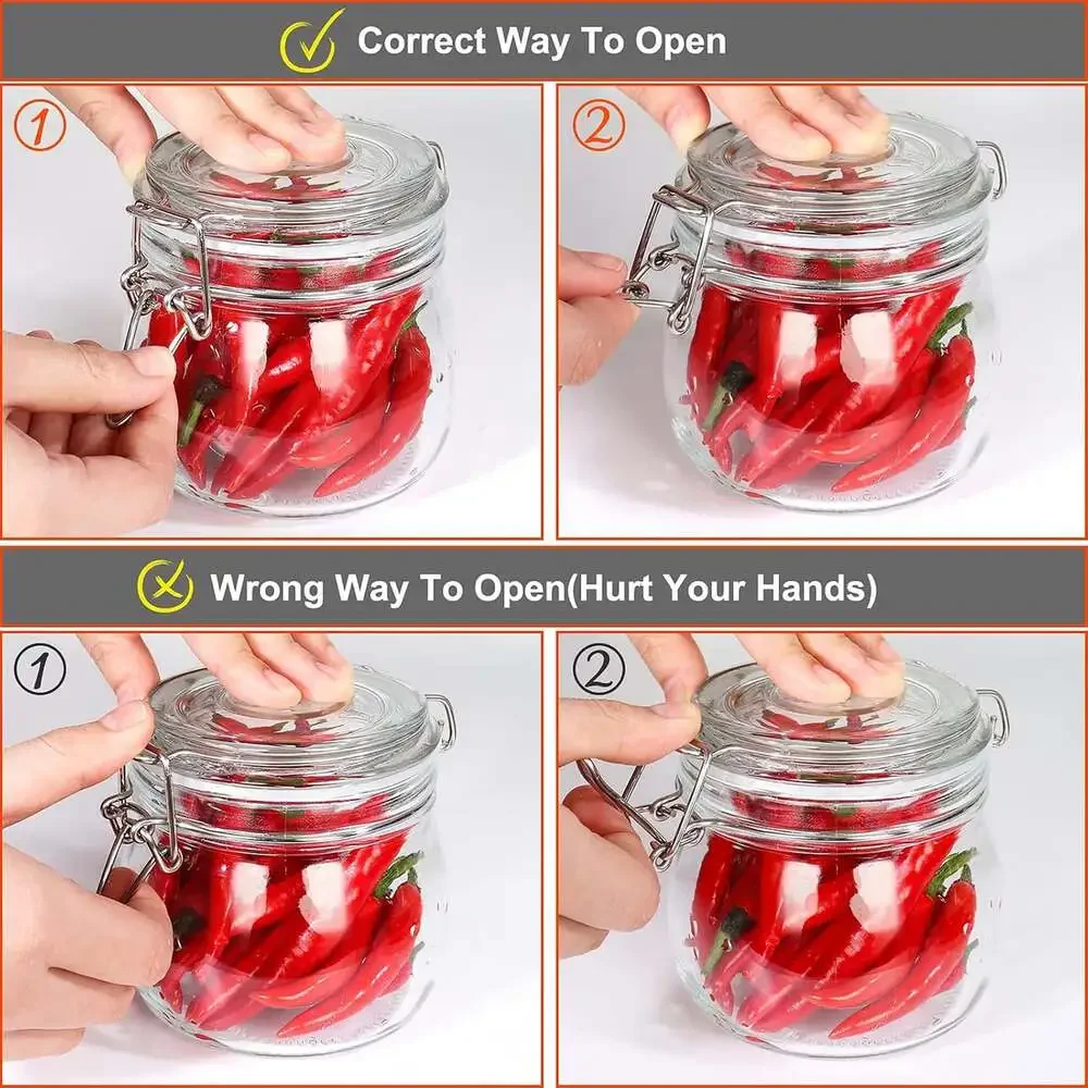 Glass Storage Jars 25Oz 750Ml with Airtight Lids Leak Proof Rubber Gasket